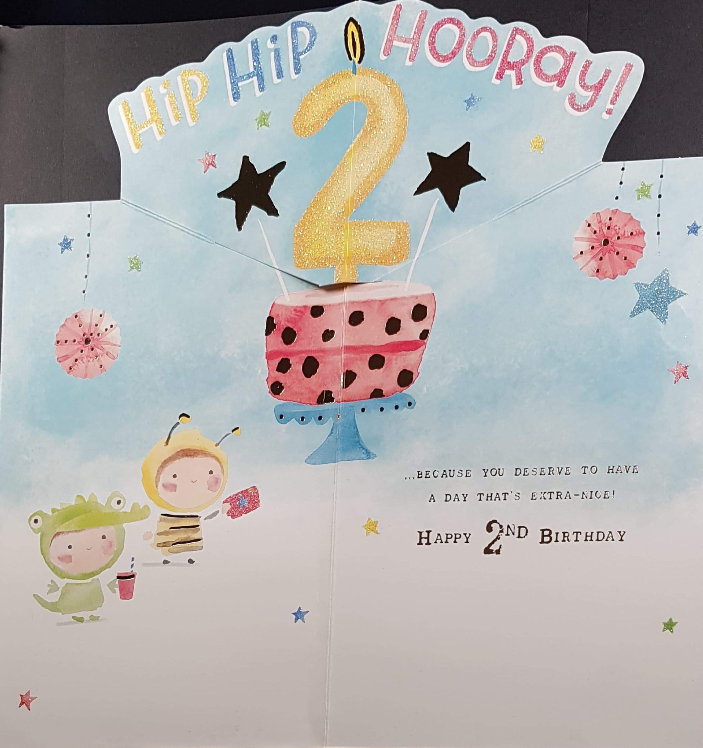Age 2 Birthday Card - Three Happy Kids Wearing Costumes Having A Party