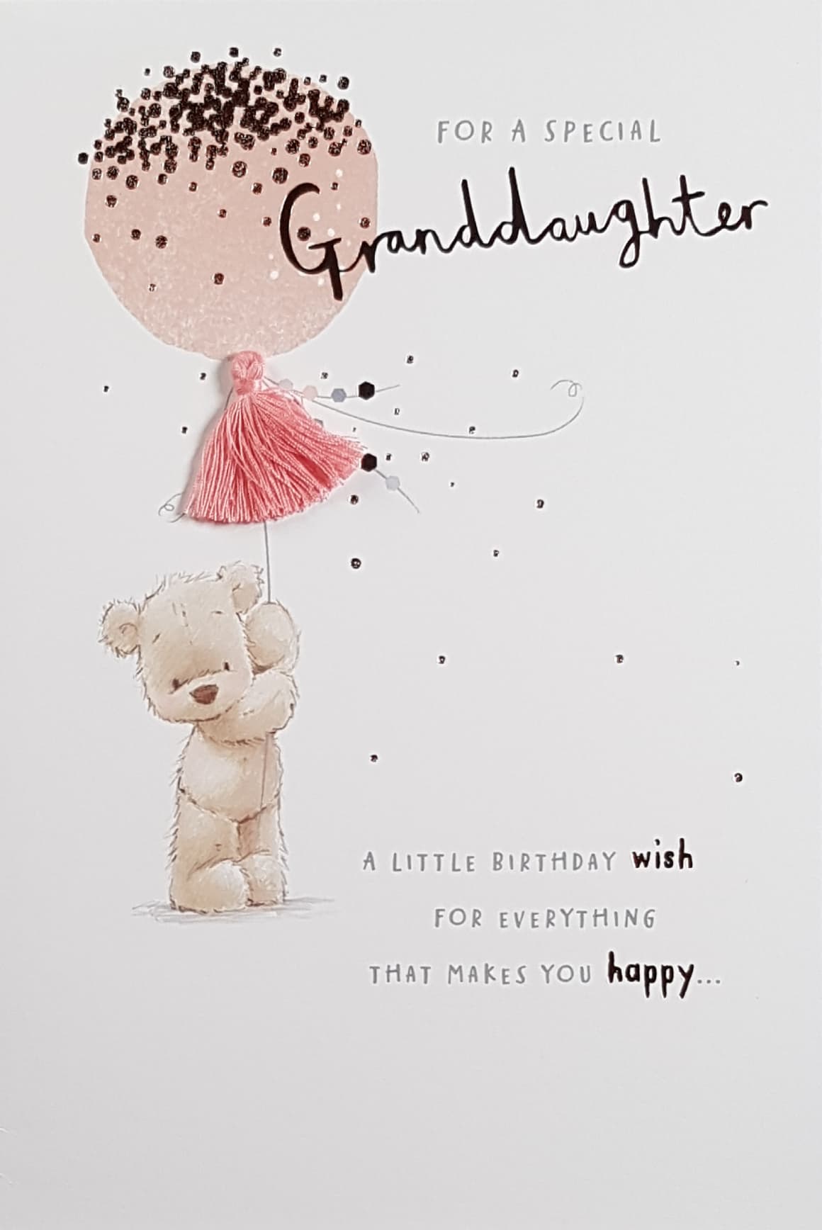 Birthday Card - Granddaughter / Cute Teddy Holding Pink Balloon
