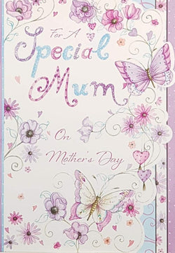 Mum Mothers Day Card - A Purple Floral Design & Two Butterflies