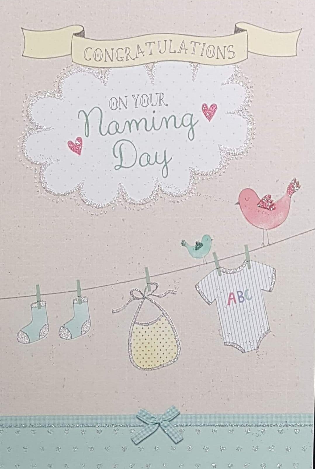 New Baby Card - Naming Day / Baby Set Drying On The String