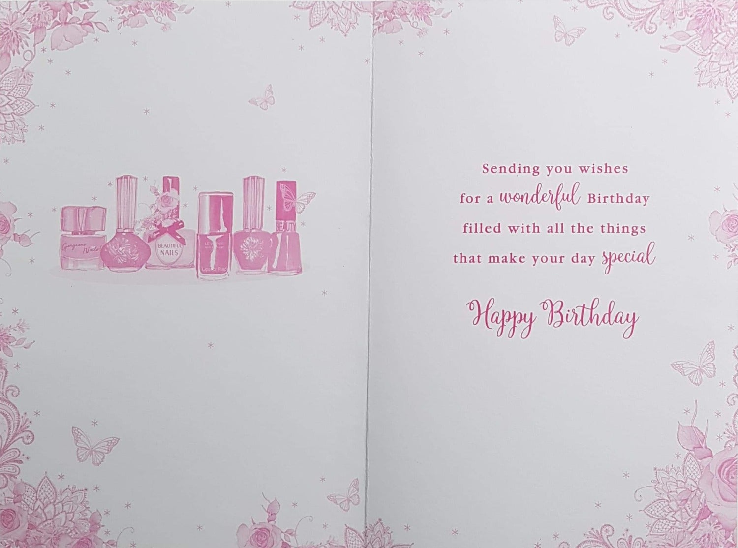 Birthday Card - Niece / Floral Frame & 'Beautiful Nails' Set