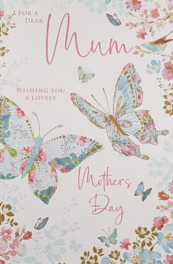 Mum Mothers Day Card - Floral Butterfly Flying Over Bunch Of Plants
