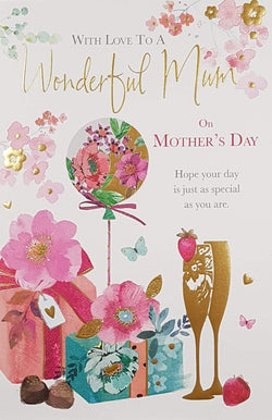 Mum Mothers Day Card - Gifts And Flower Filled Balloons