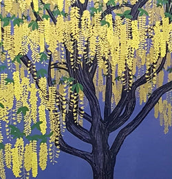 Blank Card - A Yellow Tree On A Blue Background