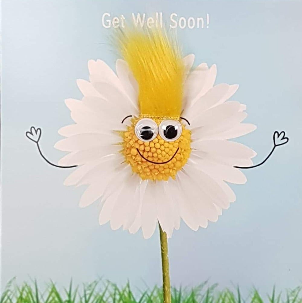 Get Well Card - A Daisy Flower With Fluffy  Yellow Hair
