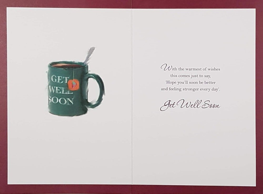 Get Well Card - A Green Mug With A 'Get Well Soon' Sign