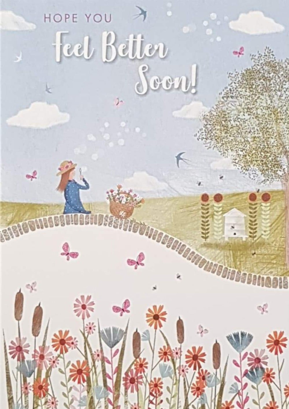 Get Well Card - Girl On The Bridge With The Basket Full Of Flowers