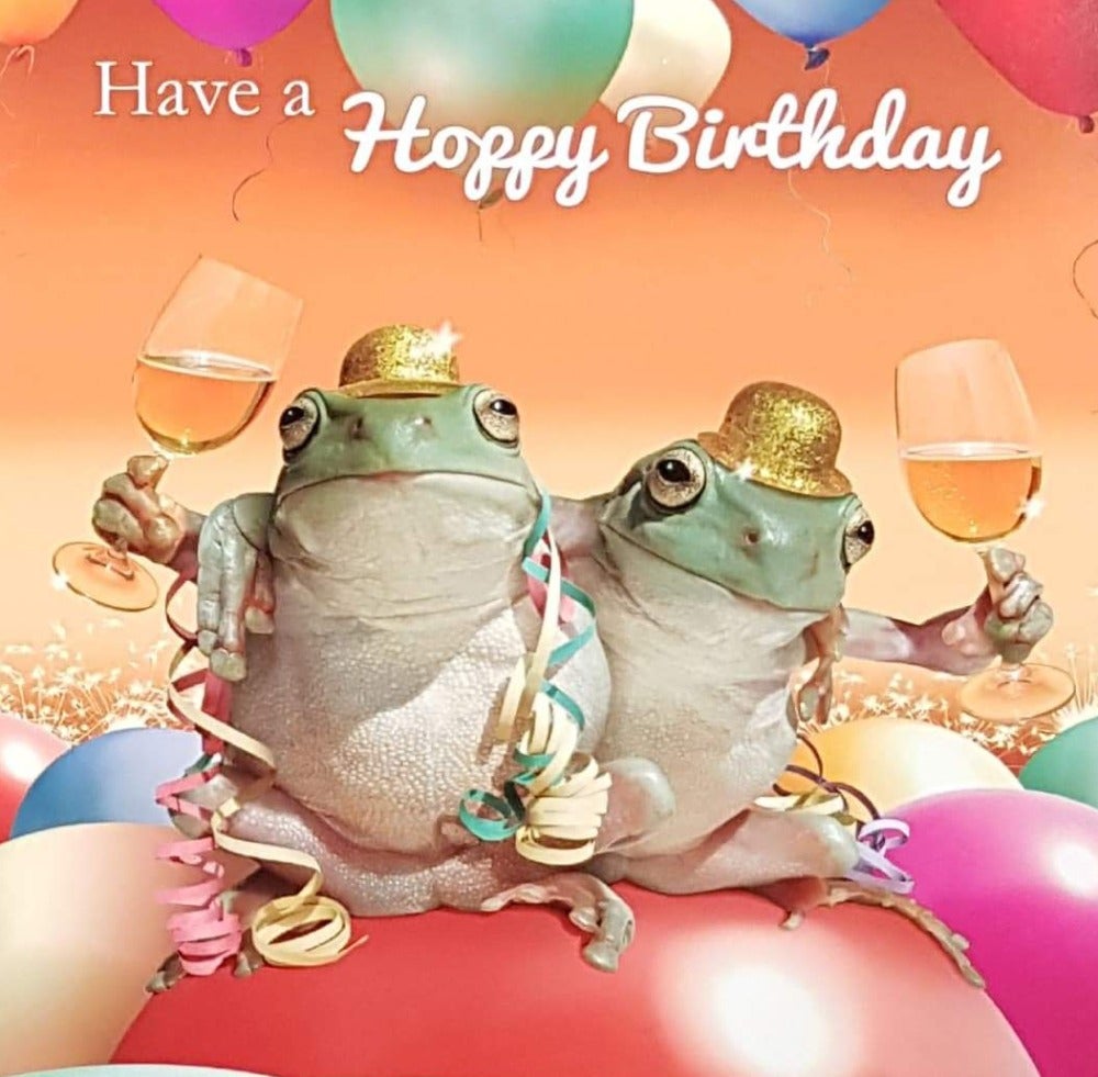 Birthday Card - Humour / Couple Frogs Celebrating