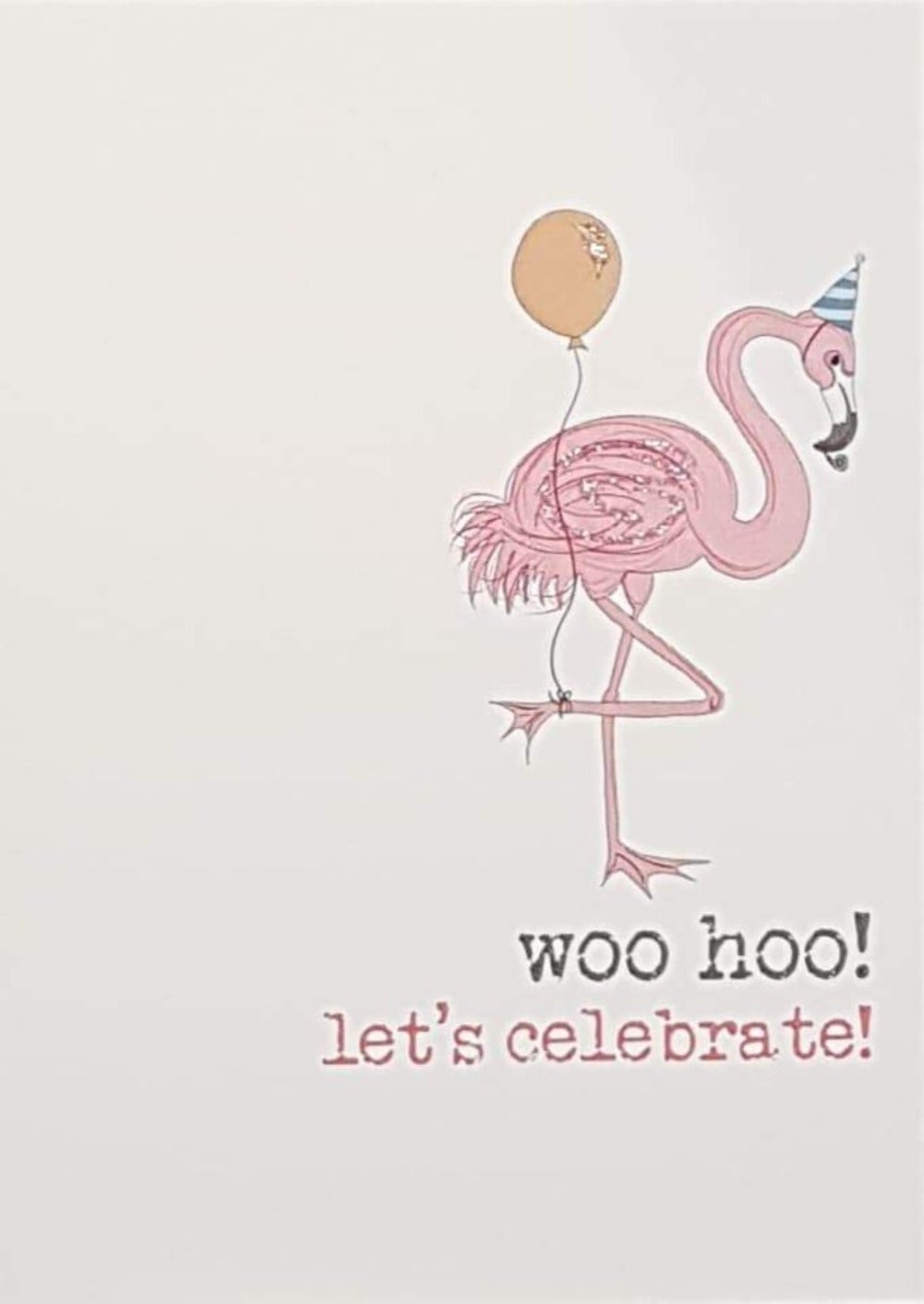 Birthday Card - General / Flamingo With A Gold Balloon Sticked To His Leg