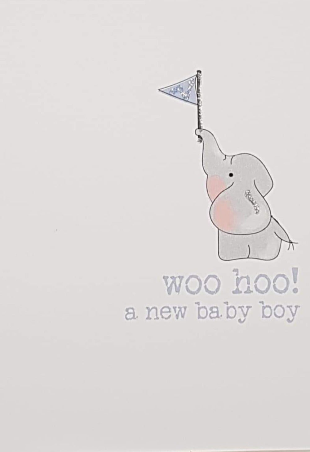 New Baby Card - Boy / Elephant Waving The Blue Flag