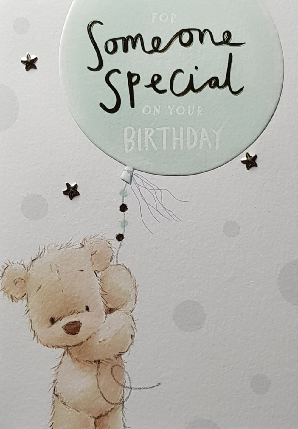 Birthday Card - Someone Special / A Green Balloon & Three Silver Stars