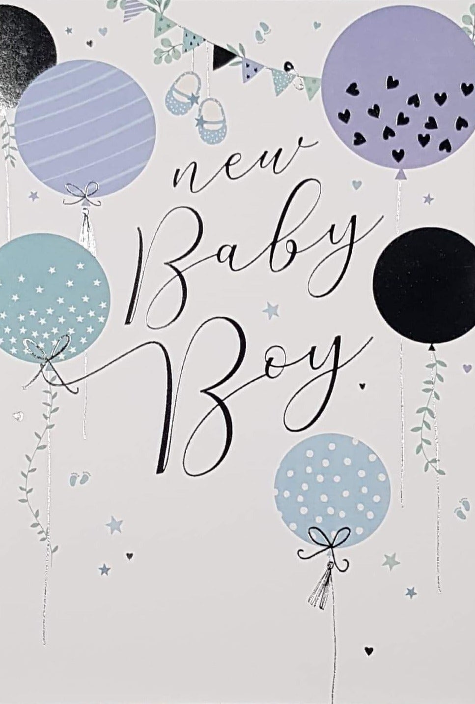 New Baby Card - Boy / Pair Of Blue Shoes Hung On A Garland