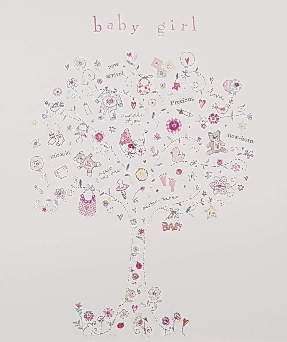 New Baby Card - Girl / Toys Tree Shaped