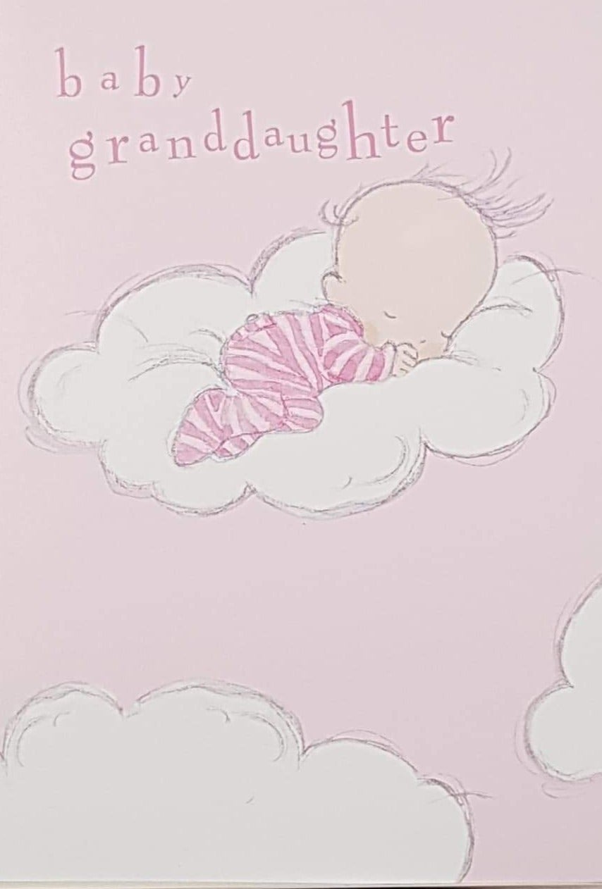 New Baby Card - Girl (Granddaughter) / A Little Girl Sleeping On The Cloud