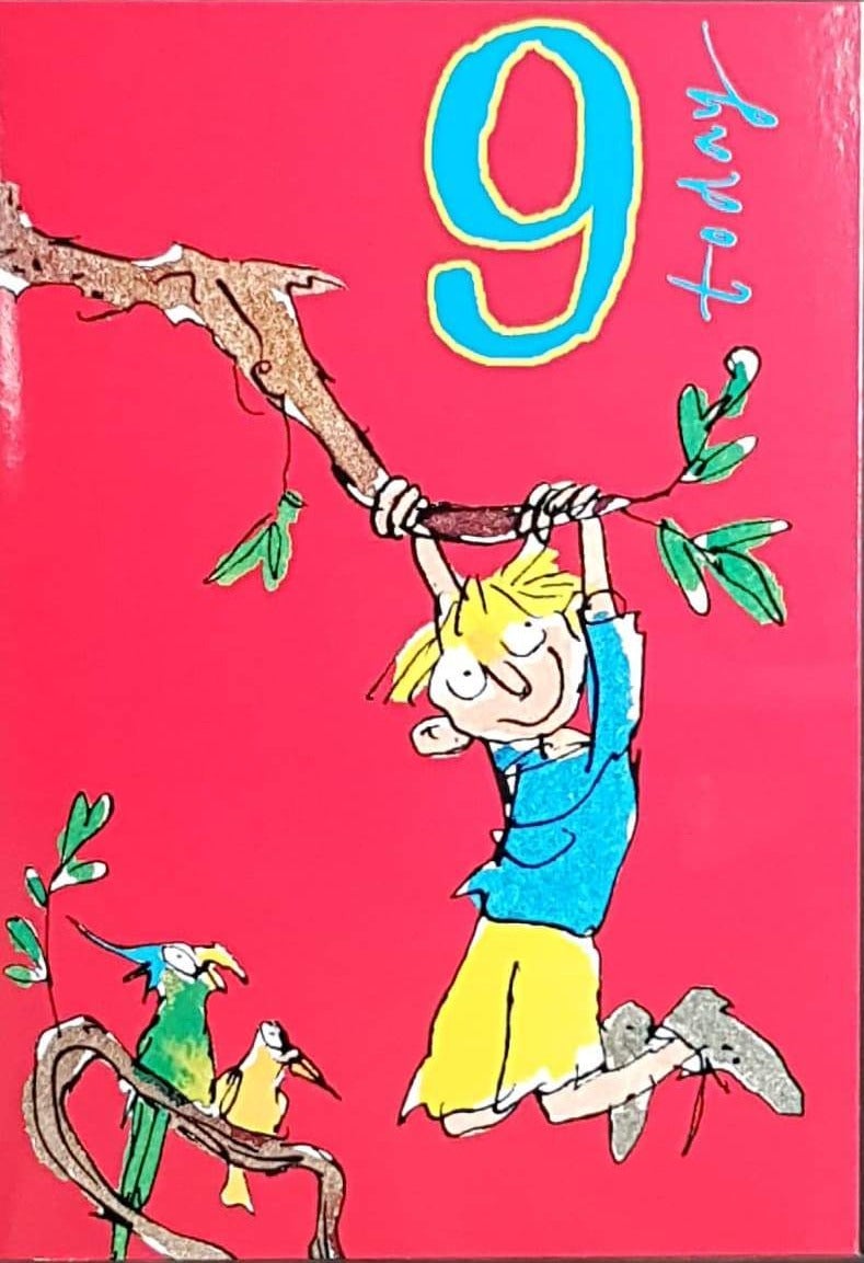 Age 9 Birthday Card - A Happy Boy Swings On The Brunch
