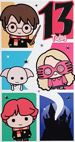 Age 13 Birthday Card - Cartoon Characters & Silver & White Stars