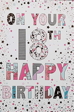 Age 18 Birthday Card - Colorful Stars & Striped Number '1' & Spotted Number '8'