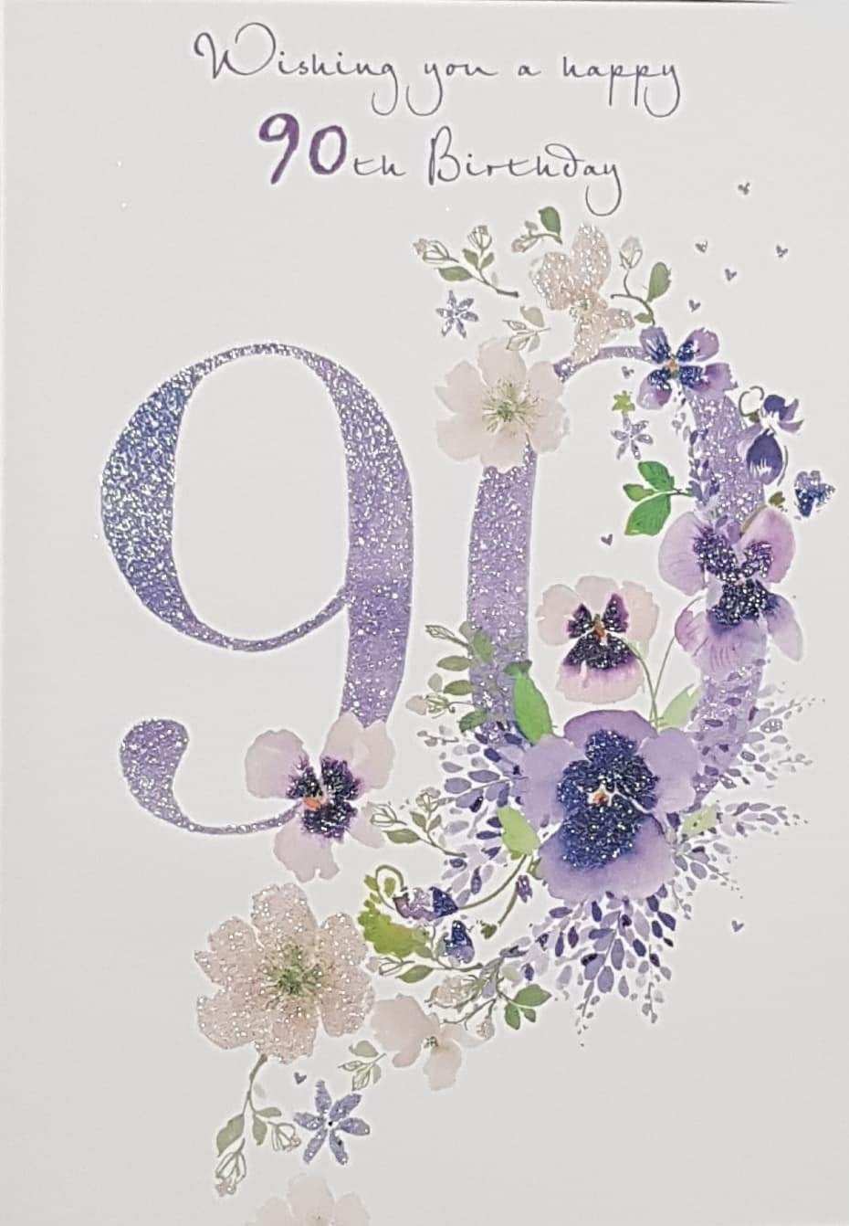 Age 90  Birthday Card - Big Purple Number '90' With Floral Decorations