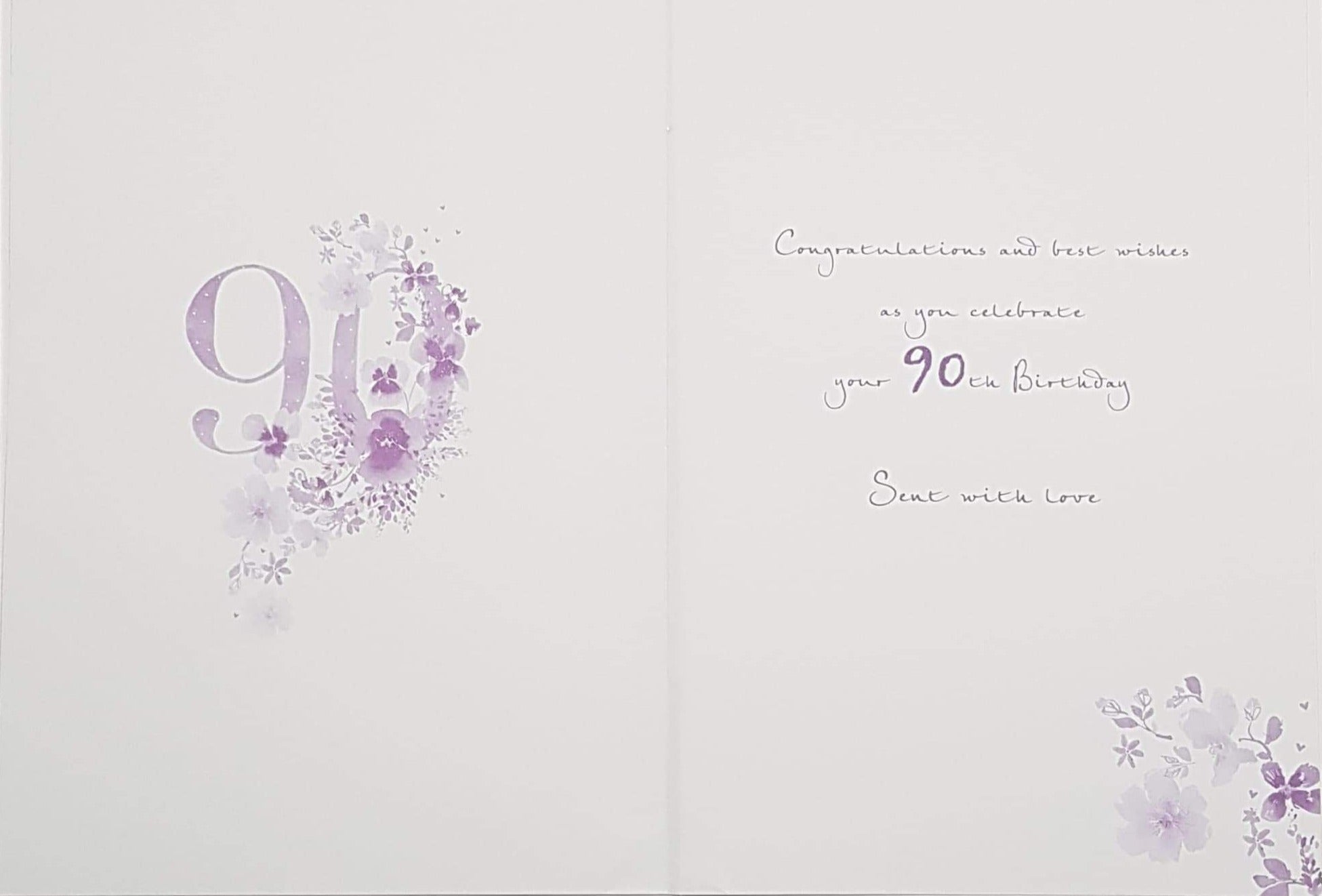 Age 90  Birthday Card - Big Purple Number '90' With Floral Decorations