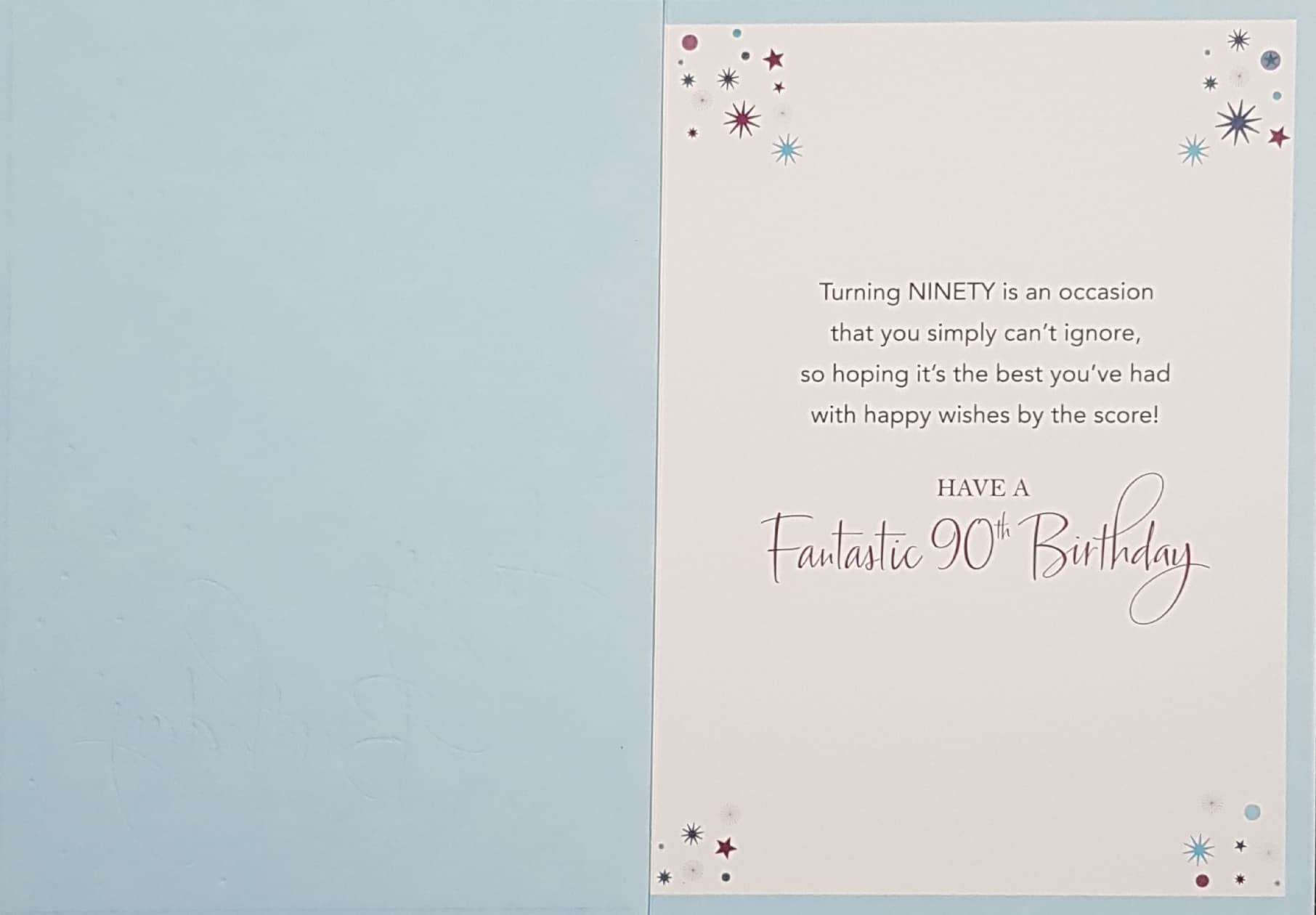 Age 90  Birthday Card - Big Blue Number '90' & Silver Sparkly With A Silver Frame