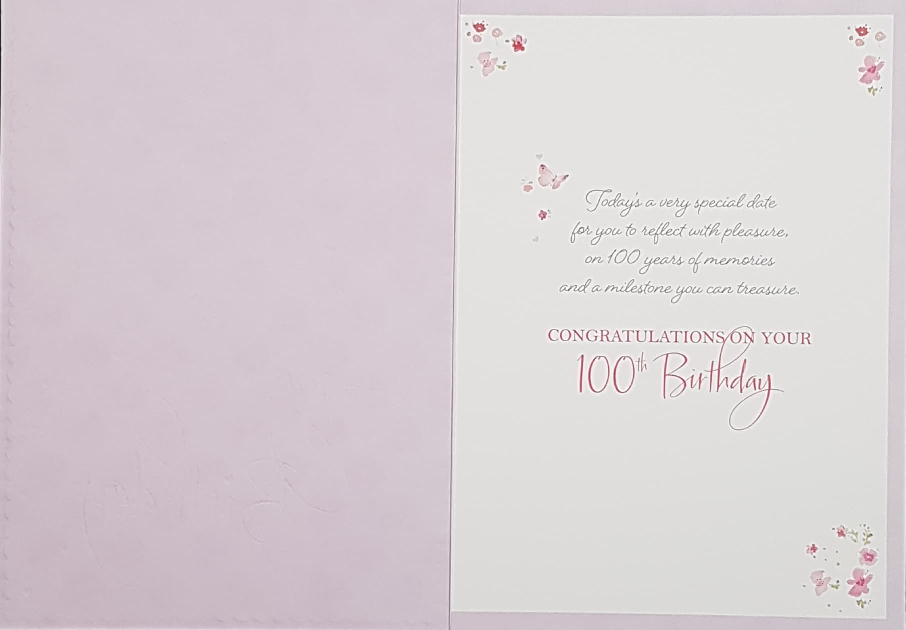 Age 100  Birthday Card - A Floral Decoration On Number '100' Gold Framed