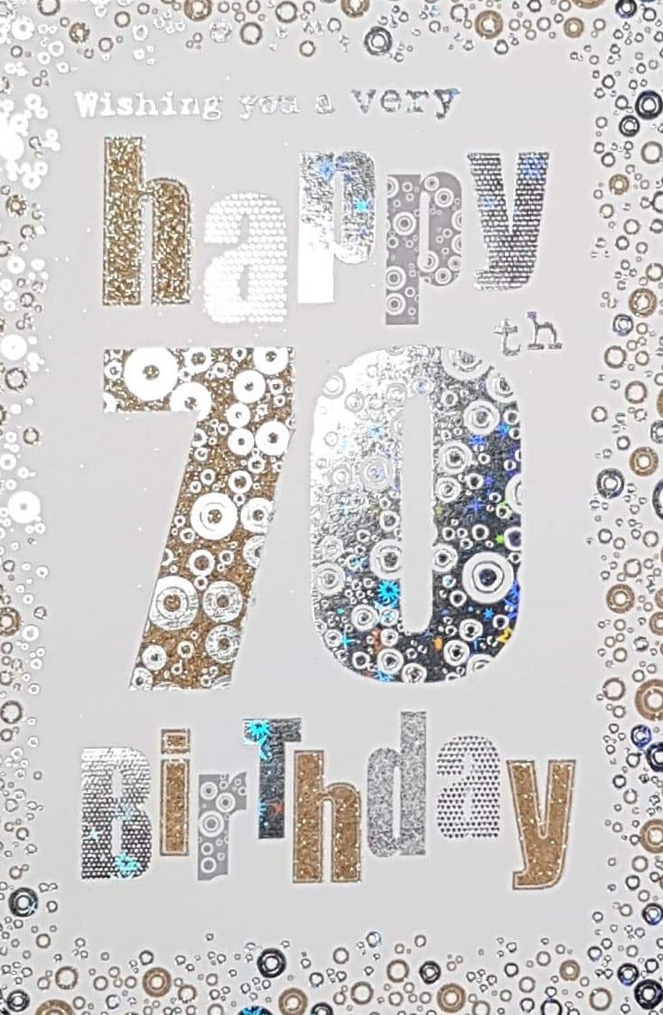 Age 70 Birthday Card - Gold & Silver Bubbles