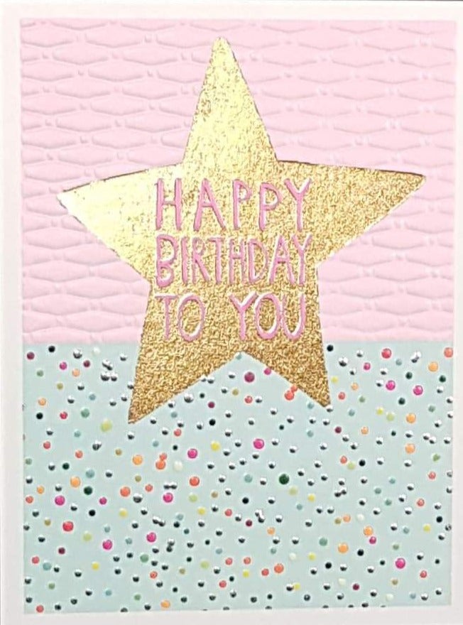 Birthday Card - General / The Gold Shiny Star & Pink 'Happy Birthday Birthday' Sign On The Beach