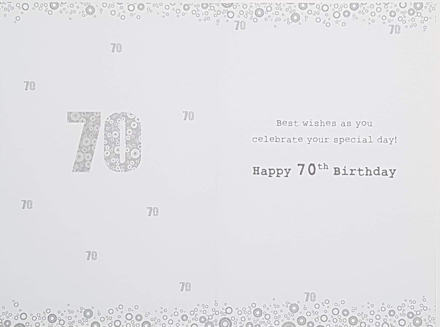 Age 70 Birthday Card - Gold & Silver Bubbles
