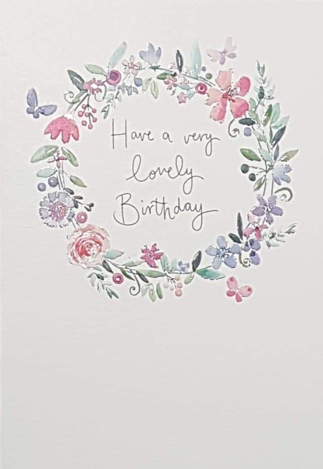 Birthday Card - General / a Floral Circle & Butterflies