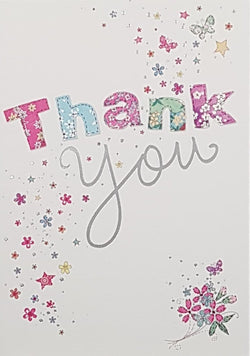 Thank You Card - A Colourful Multi-Pattern Font, Stars & Butterflies
