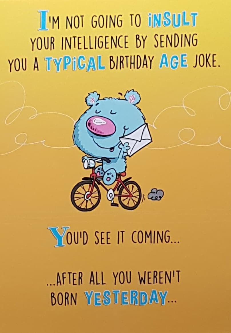 Birthday Card - Humour / A Cute Blue Bear On A Red Bicycle