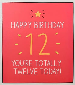 Age 12 Birthday Card - A Yellow Star On A Red Background