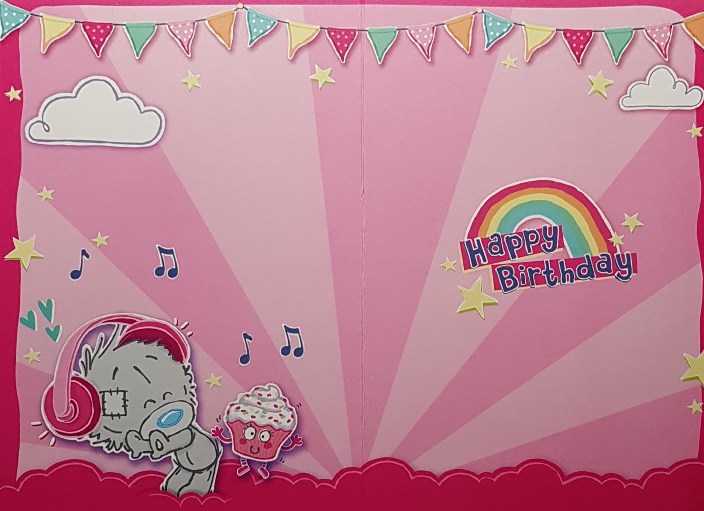 Age 10 Birthday Card - Teddy Listening To Music With Pink Headphones