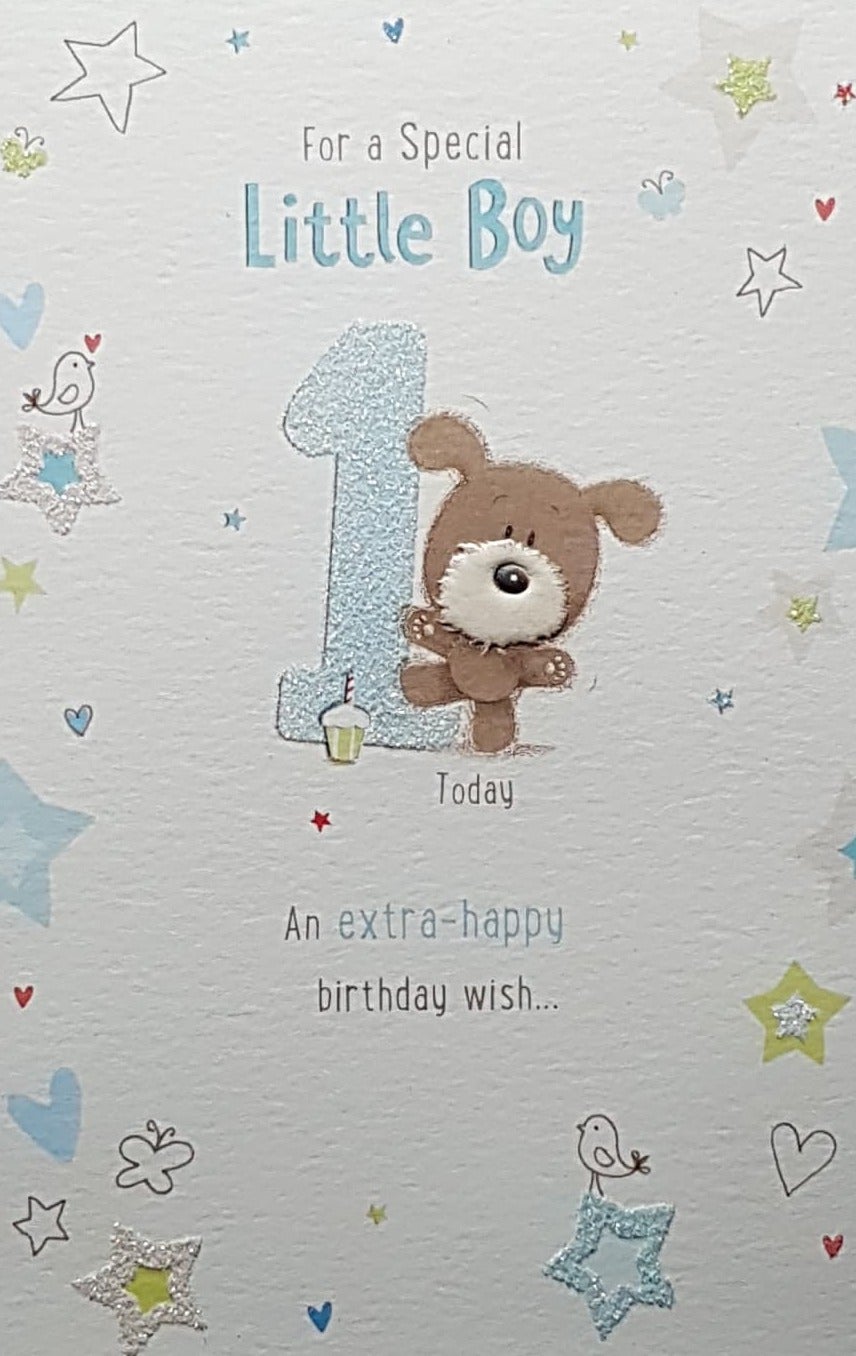 Age 1 Birthday Card - A Yellow Cupcake & White Little Birds