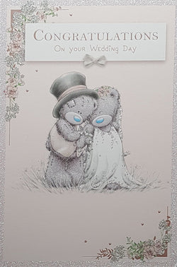 Wedding Card - Gold Hearts & A Shiny Silver Frame
