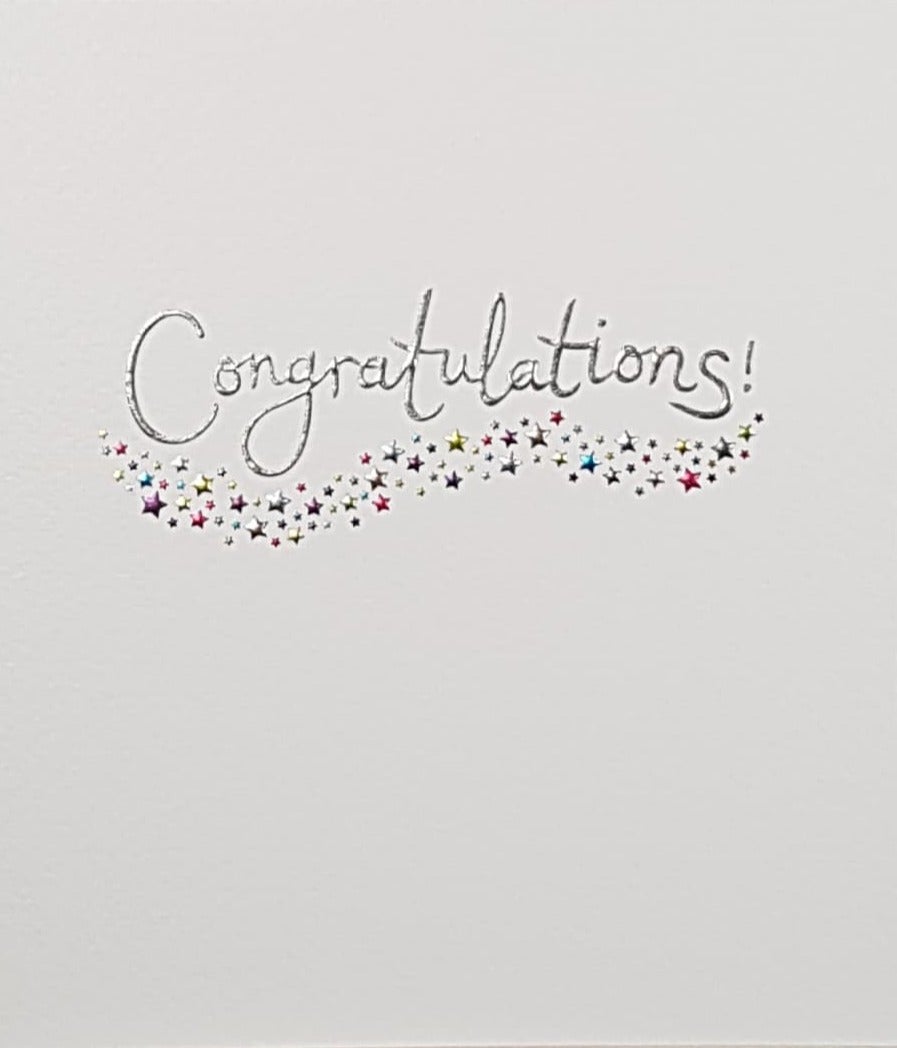 Congratulations Card - A Shiny Silver Font & Tiny Colourful Stars