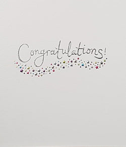 Congratulations Card - A Shiny Silver Font & Tiny Colourful Stars
