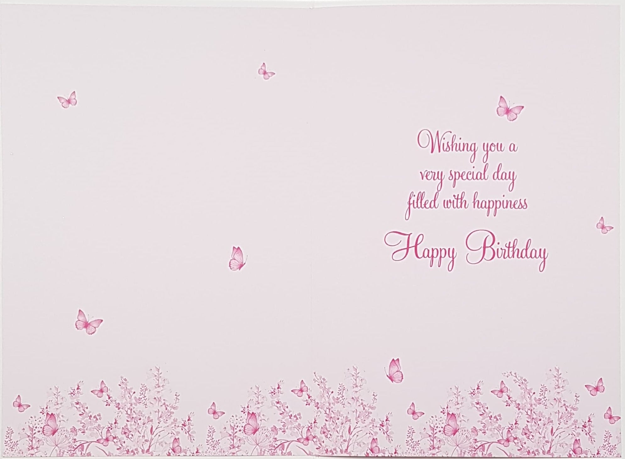 Birthday Card - Auntie/ A Meadow Of Pink Flowers & Butterflies