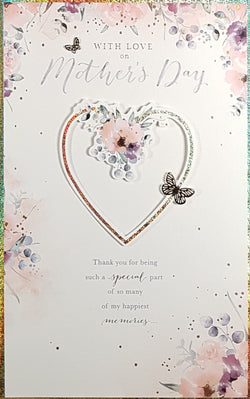 General Mothers Day Card - Colourful Sparkly Heart With Gold Butterfly