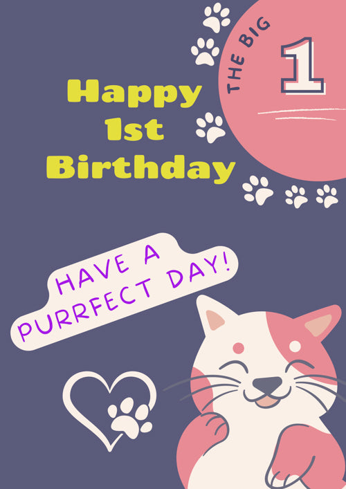 1st Pet Cat Birthday Card Personalisation
