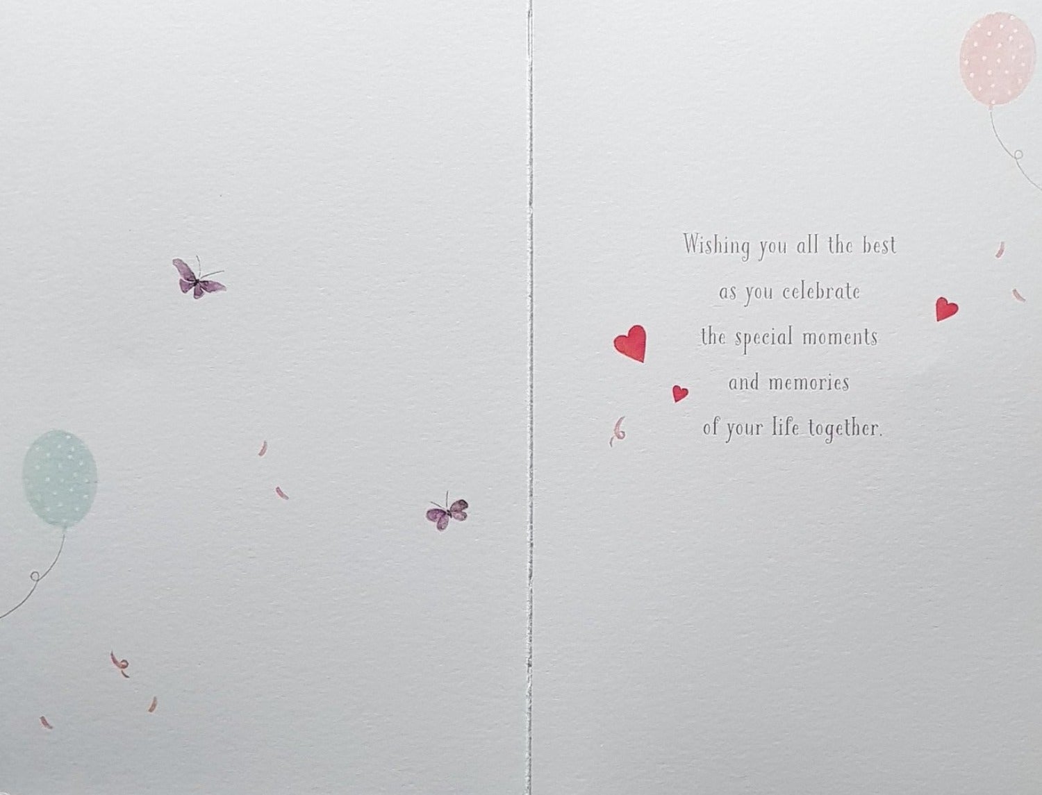 Anniversary Card - 'Happy Anniversary' & Purple Butterflies, Balloons, Hearts