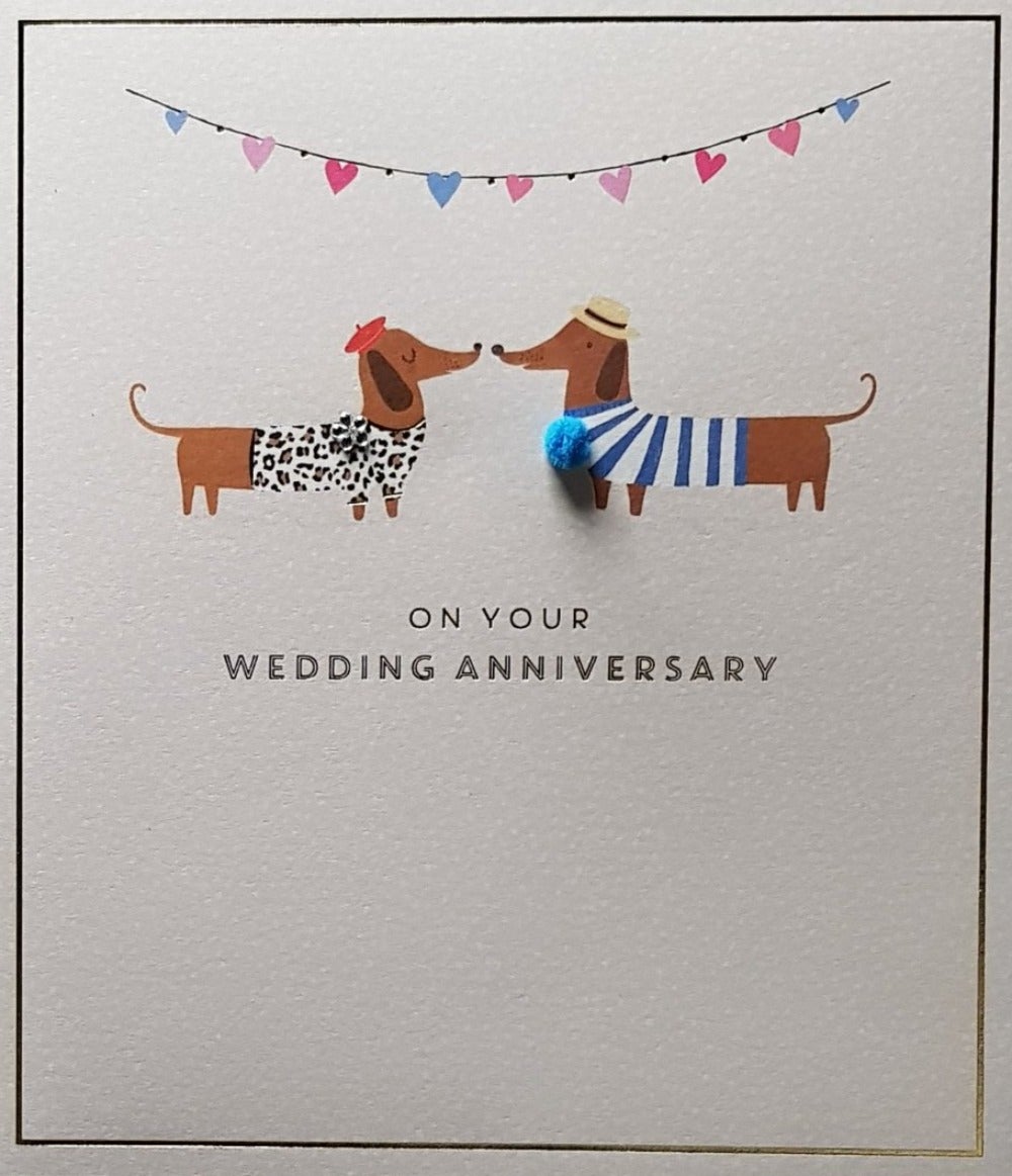 Anniversary Card - Two Dogs Wearing Hats Looking At Each Other