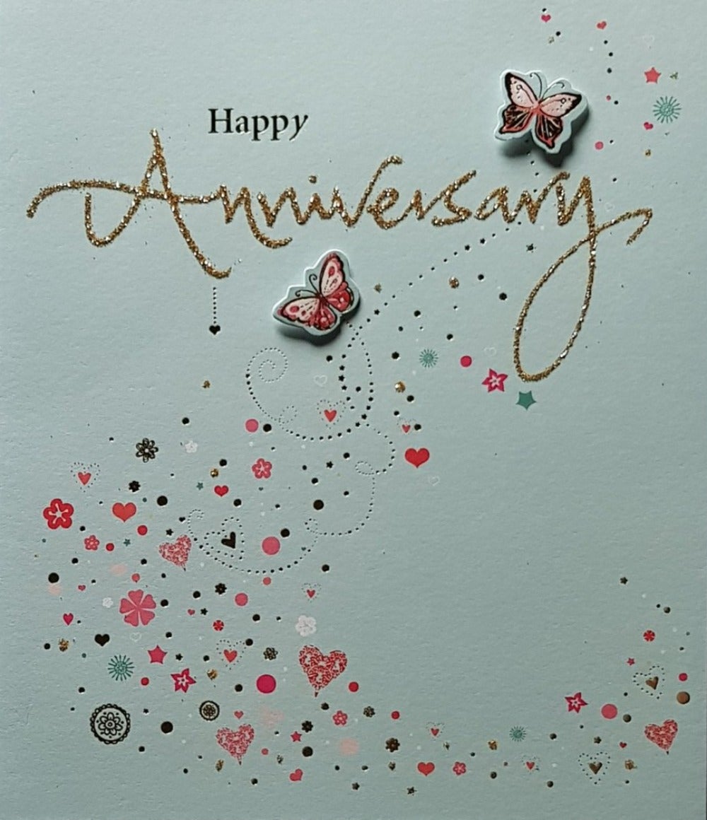 Anniversary Card - Two Butterflies & A Gold Glitter Font