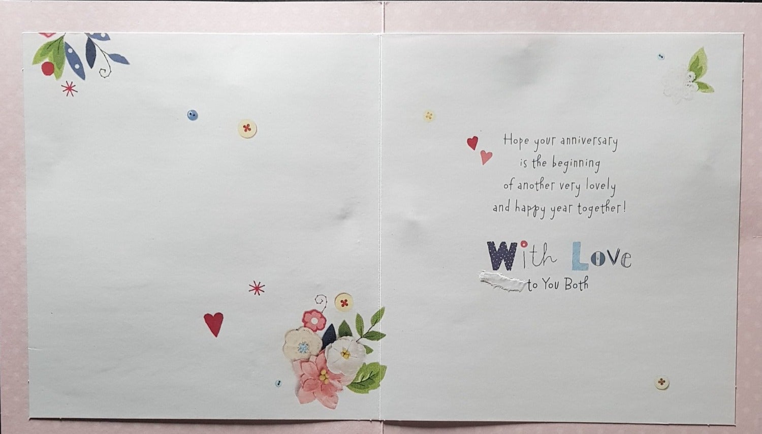 Anniversary Card - Two Lovely Birds Sitting On A Circle Shaped Branch & Buttons