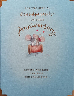 Anniversary Card - Grandparents / Two Mice In Love Sitting On A Spool Of Thread