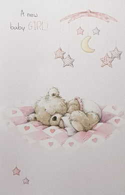 New Baby Card - Girl / Sweet Teddy Is Sleeping Under The Stars