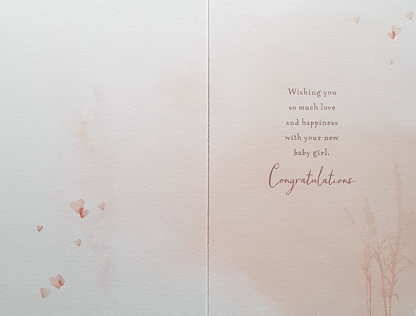 New Baby Card - Girl / Stork Is Delivering A Little One & A Pink Moon On Back