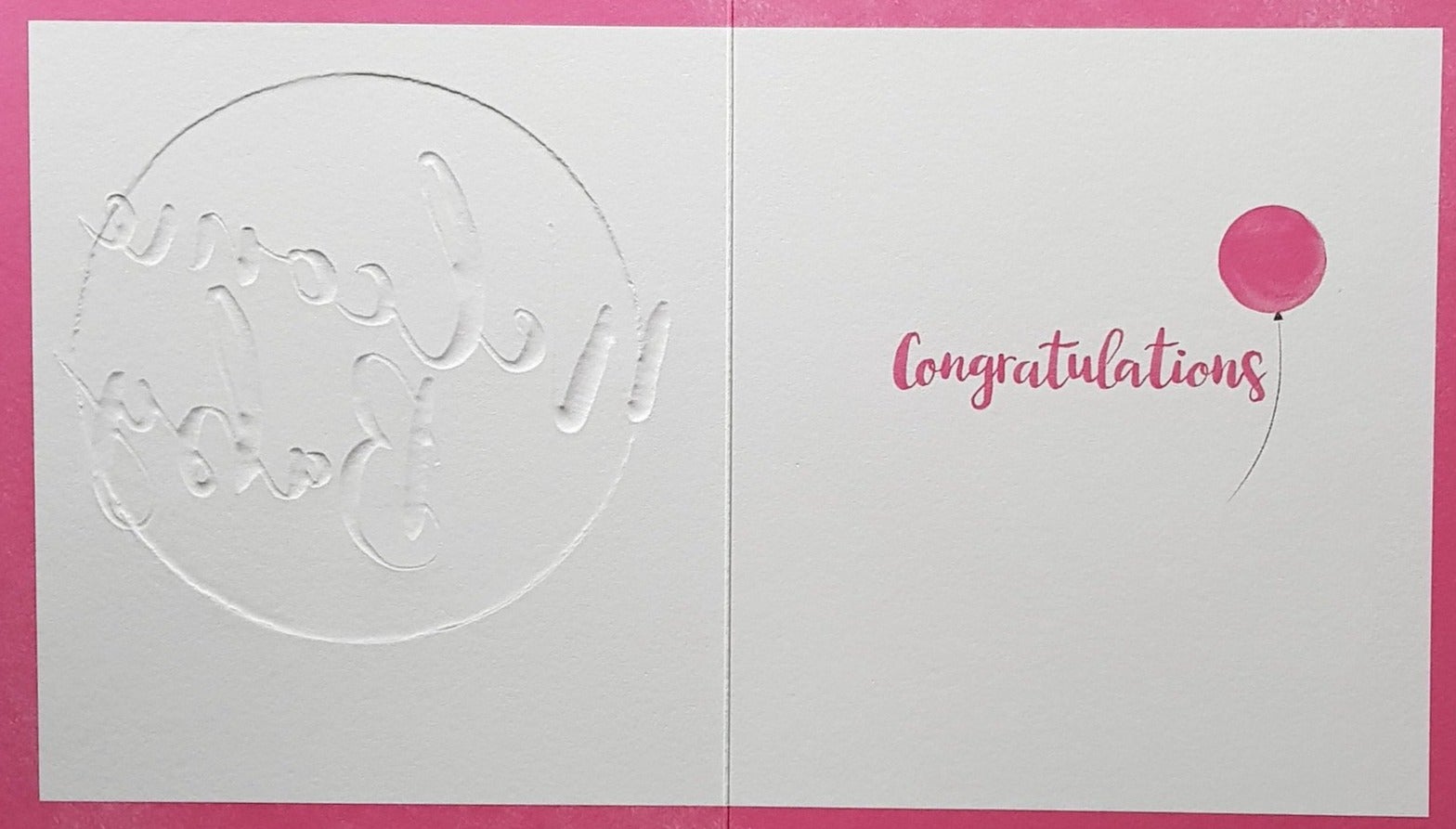 New Baby Card - Girl / A Pink Balloon & A Gold Font