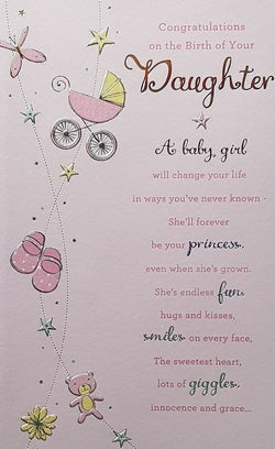 New Baby Card - Girl / Congratulations On The Birth Of Your Daughter