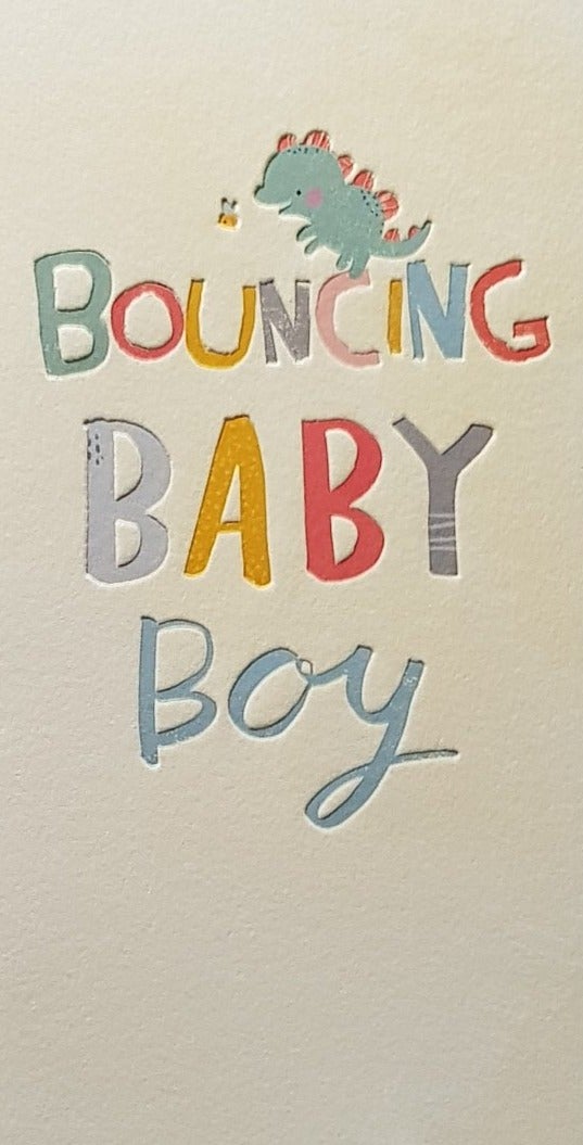 New Baby Card - Boy / ADino & A Bouncing Baby Boy